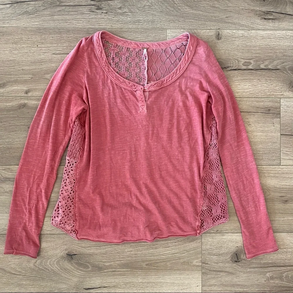 free people sheer crochet back long sleeve shirt